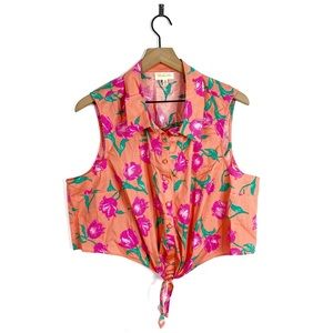 Modcloth Floral Tie Front Boho Button Crop Top 2X